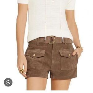FRAME Suede Front Pocket Belted Shorts 25